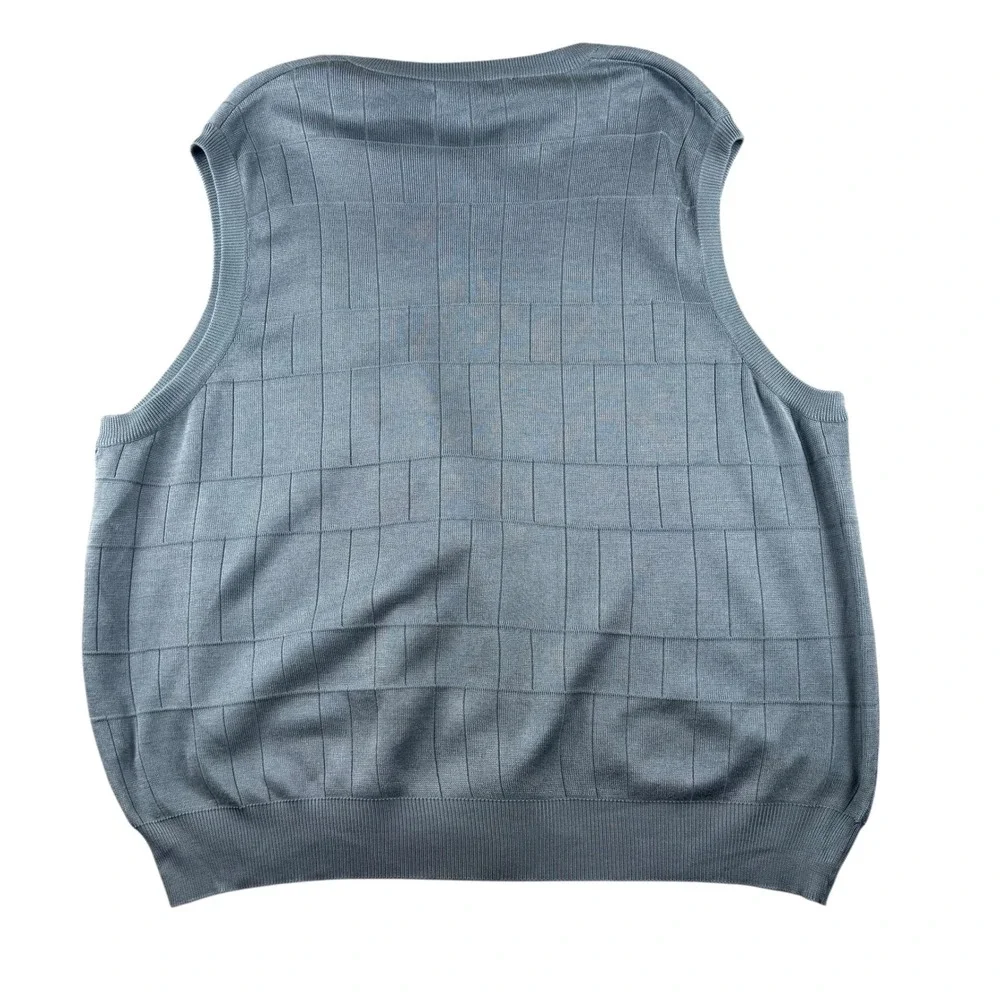 Alan Flusser Mens‎ XXL 100% Silk V-Neck Sweater Vest Slate Blue Grey Grid